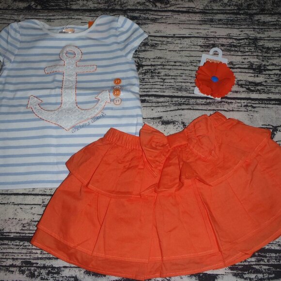 Gymboree Cute On The Coast 2T Skirt Striped Top Hair Clip Outfit NWT - Picture 1 of 3